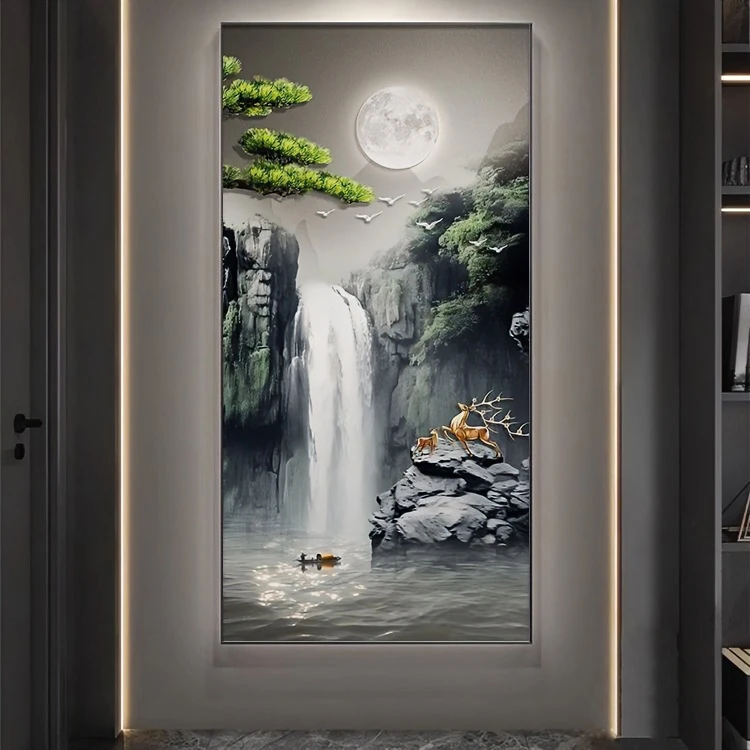 腾景空间【高山流水迎客松】走廊过道入户现代轻奢玄关画挂画晶瓷画