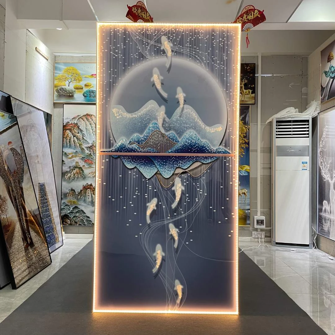 腾景空间【九鱼福鹿】新中式抽象轻奢入户玄关走廊过道挂画装饰画