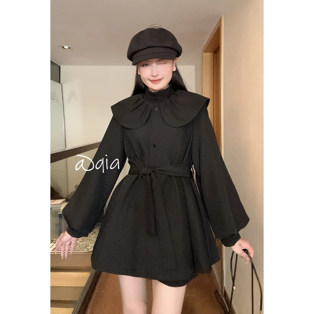 青仓 姜恰恰 —【朱古力】娃娃领TR面料小个子风衣外套（有腰带）