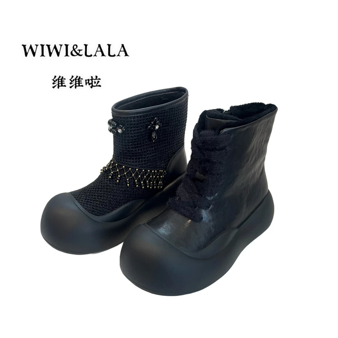 【维维啦】缩纹羊皮蜡牛皮雪地靴8336 A-19 8336A-26羊毛里》