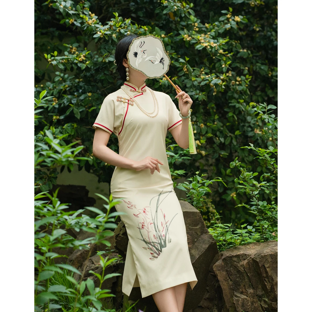 徐永良 56200【兰亭序】中国风旗袍古法裙气质复古显瘦手工滚边花扣