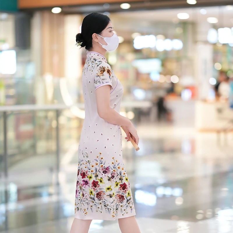 徐永良 55001 重磅桑蚕丝旗袍中国风气质手工花扣高端改良A版裙
