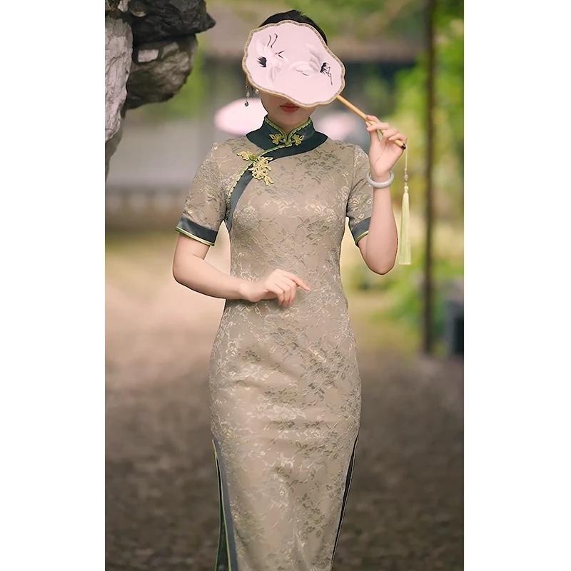 【徐永良】56479中国风旗袍裙提花钉珠气质复古日常修身夏苏州旗袍