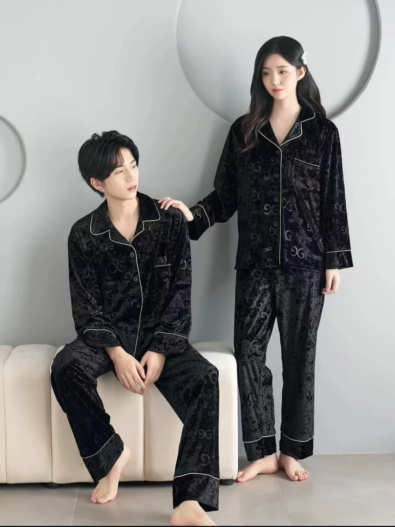(611#)男士2024新款金丝绒睡衣情侣套装冬季男G字母薄绒家居服