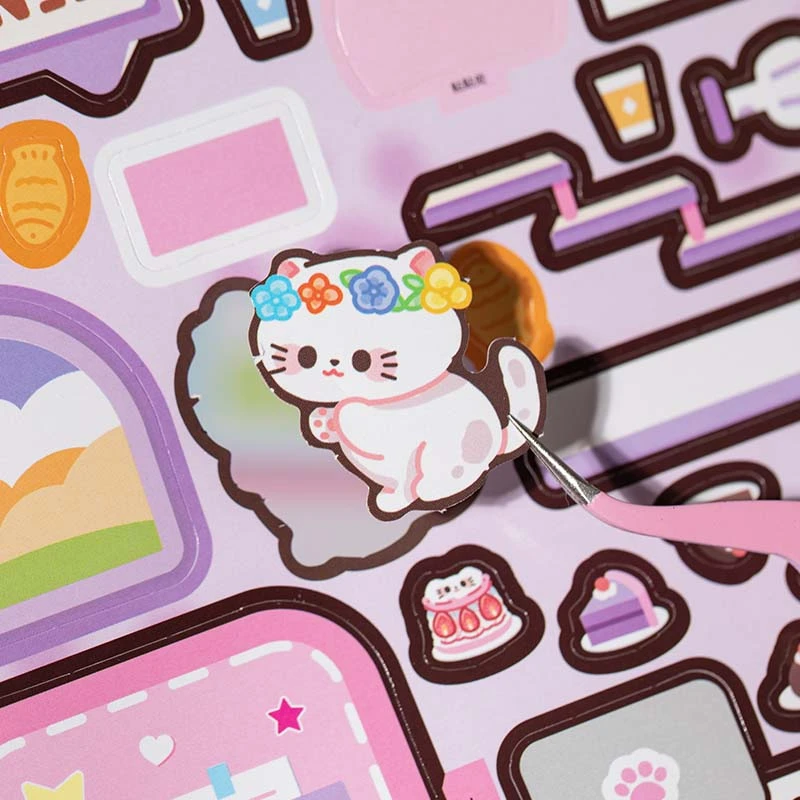 饭饭猫咖啡店DIY安静书小猫咪新款免裁剪女生手工diy女孩儿童玩具