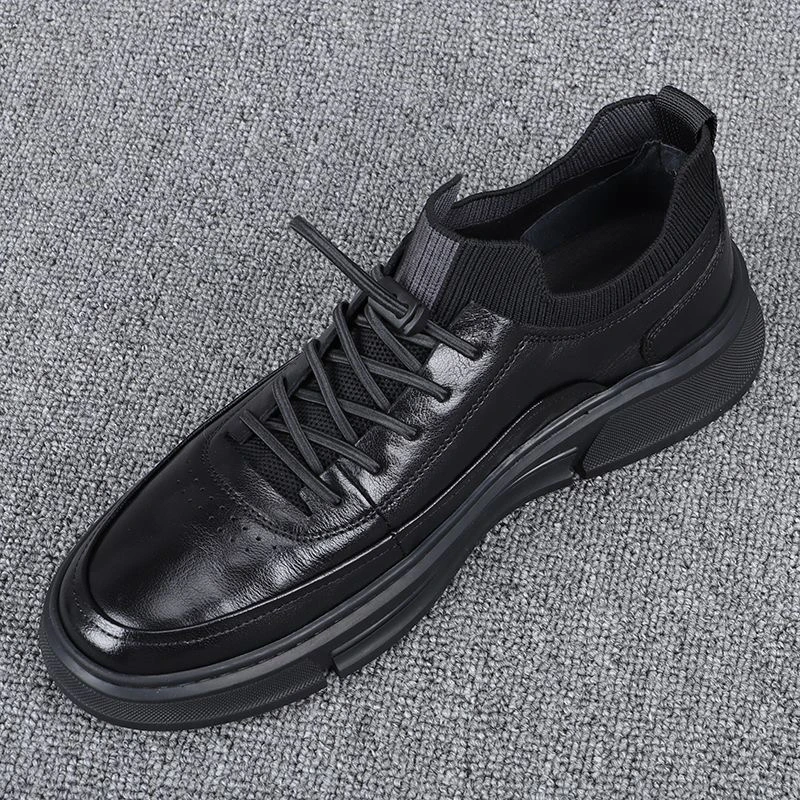 真皮高帮鞋男2025秋冬新款时尚毛线口男士休闲鞋潮男中帮板鞋皮靴