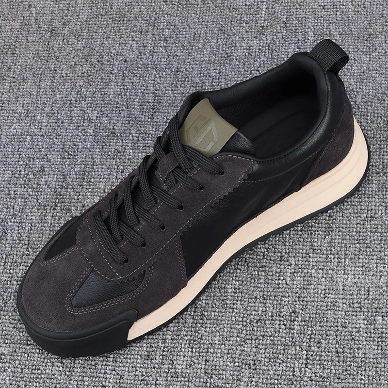 广州高档男鞋2025秋新款厚底高帮板鞋潮流拼色休闲鞋男运动阿甘鞋