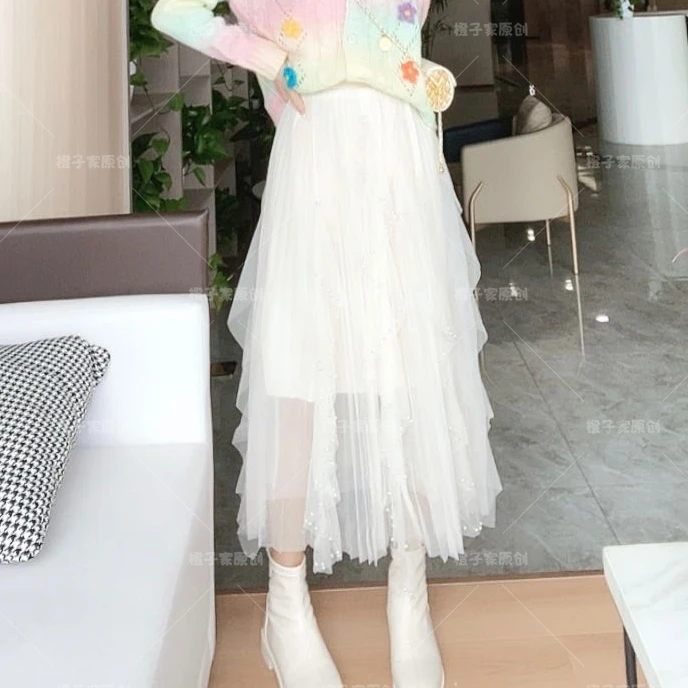 QZ0079高腰钉珠纱裙