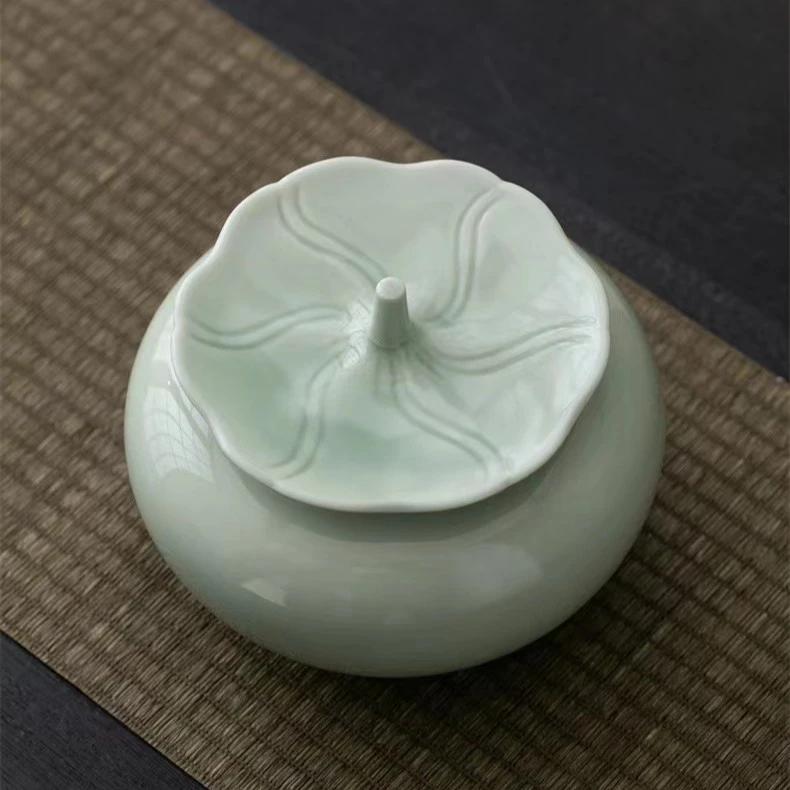 荷叶青瓷茶叶罐密封储存罐家用茶道茶具
