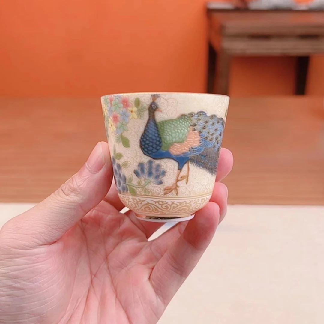 风华绝代孔雀茶杯描金掐金丝主人杯