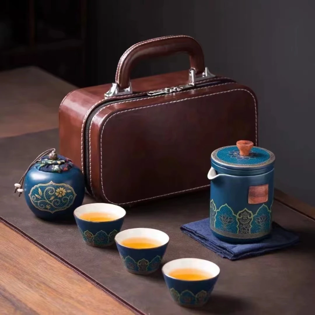 旅行茶具便携式一壶三杯套装快客杯复古国风茶器