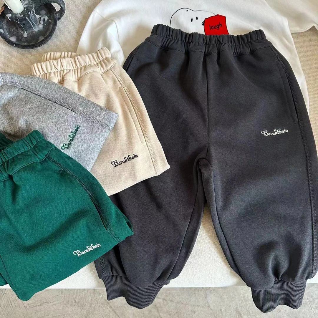 儿童长裤2024秋季新品男女童绣花字母卫裤宝宝纯色束脚裤潮66633