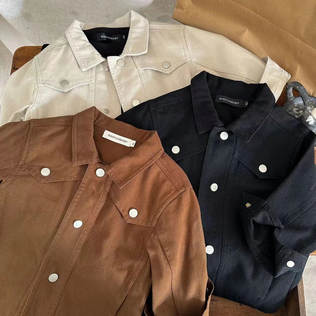 儿童外套2024秋季新品男女童纯色棉布外套宝宝翻领夹克上衣66638