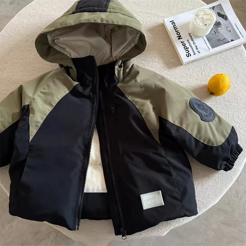 儿童羽绒服2024冬季新品男女童撞色连帽羽绒服宝宝撞色外套1658