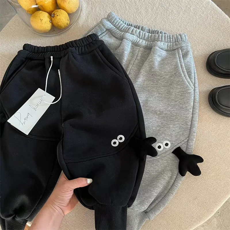 儿童长裤2024冬季新品男女童立体卡通卫裤宝宝加绒束脚裤潮35290