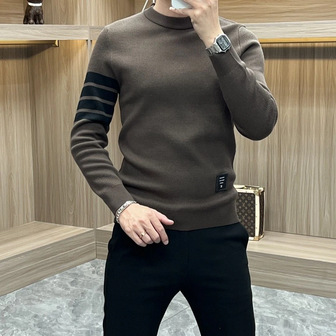 秋冬款男士高档长袖毛衣针织衫时尚轻奢潮流休闲舒适百搭修身打底