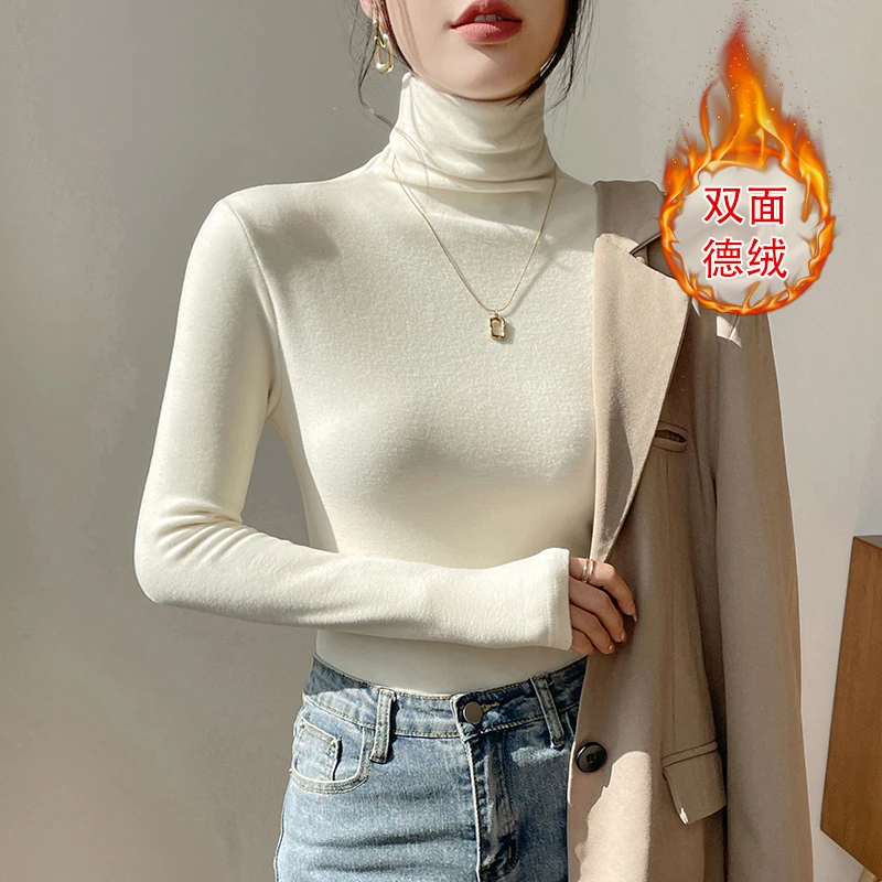 白色高领打底衫女内搭2025新款秋冬德绒堆领加绒保暖长袖黑色上衣