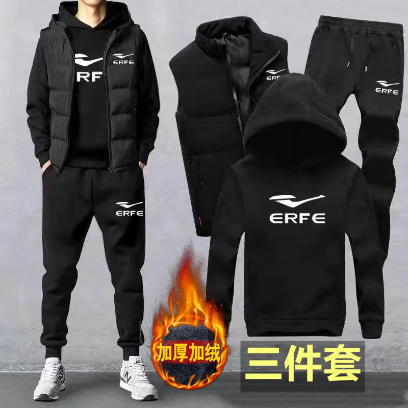 马甲三件套加绒加厚帽衫卫衣时尚男士2022冬季男士运动休闲套装