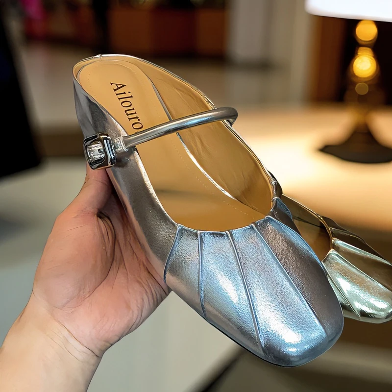 法式春夏季新款网红包头半拖鞋女软底时尚内增高方圆头平底穆勒鞋