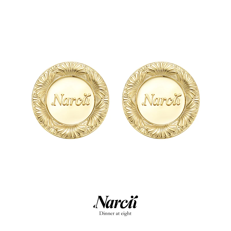 铜合金耳饰 narcii浮雕餐盘女轻奢气质复古高级感时尚耳钉