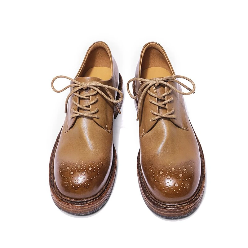 24新春时尚真皮休闲皮鞋 百搭厚底 英伦风系带 商务圆头皮鞋 潮鞋