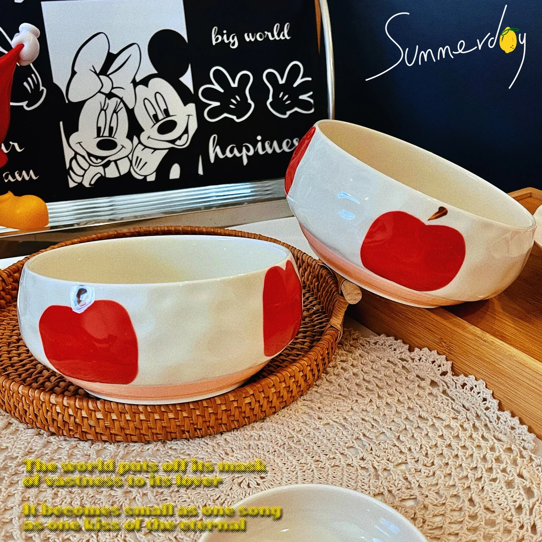 创意手绘红苹果6英寸饭碗高温釉下彩家用高颜值可爱饭碗陶瓷餐具