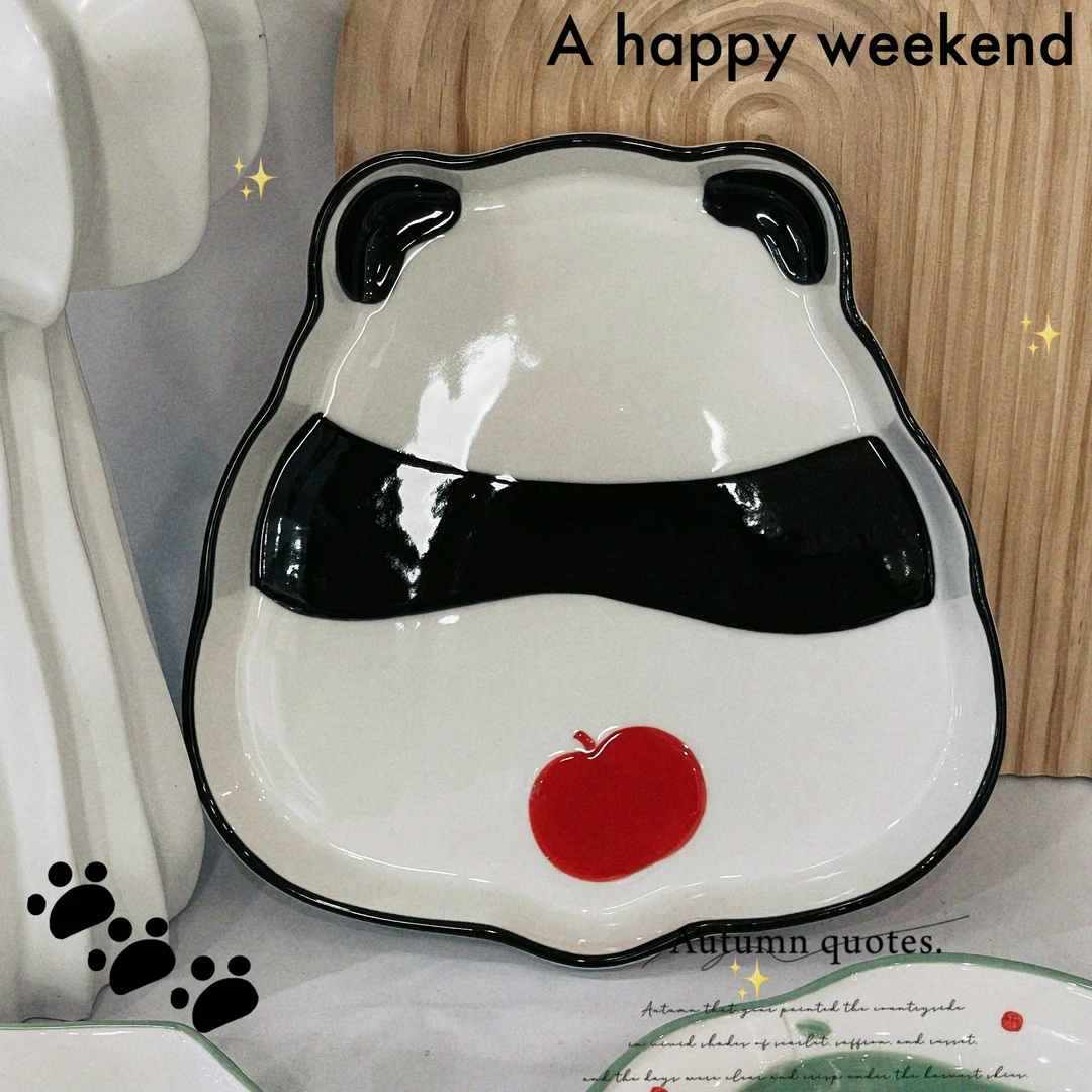 可爱小熊猫陶瓷釉下彩10英寸造型盘