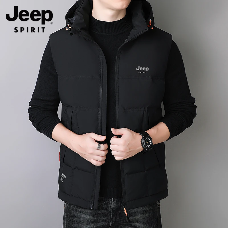 JEEP/吉普羽绒马甲男士秋冬轻薄连帽外套马甲男款冬款帅气百搭
