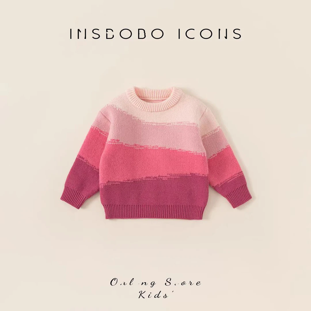 渐变色针织衫女童加厚毛衣洋气2025秋冬新款中儿童女宝圆领套头