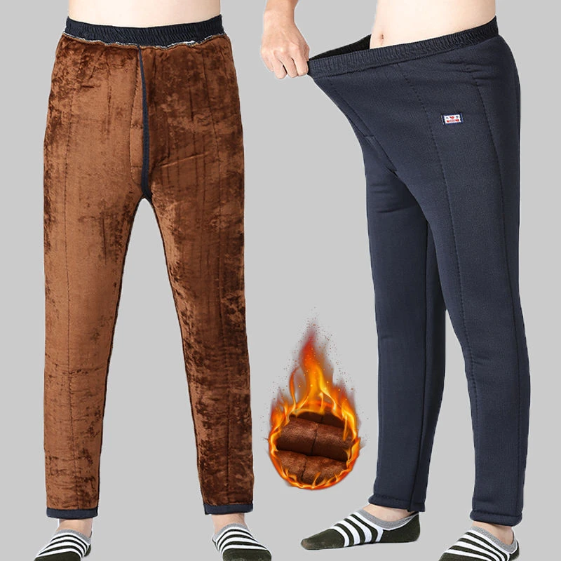 冬季高腰中老年爸爸加厚驼绒棉裤宽松男士弹力防寒保暖裤大码