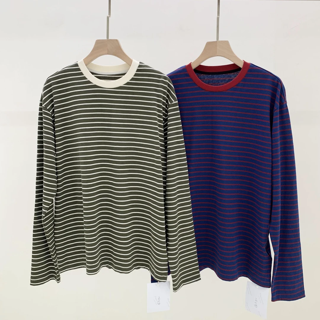 G1050 高密全棉撞色条纹百搭条纹T恤