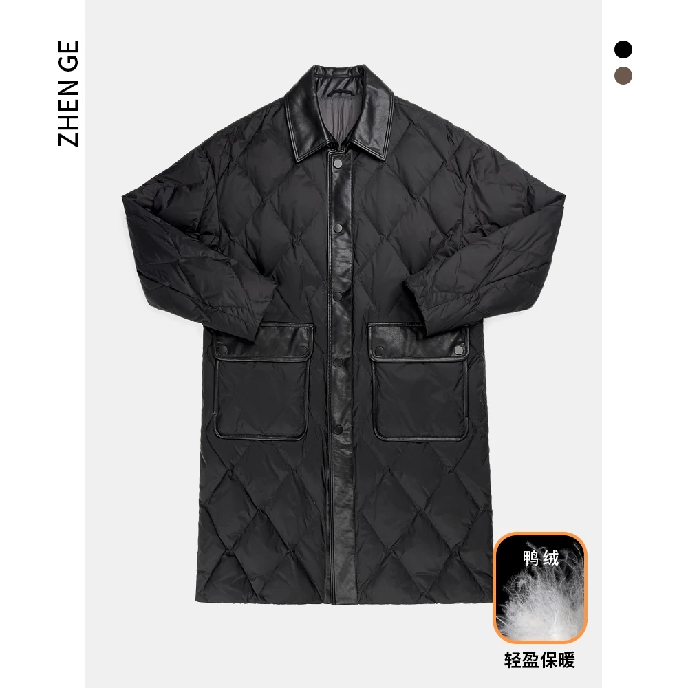 甄哥定制  男士冬季 白鸭绒 皮领 百搭 拼接 气质款羽绒服