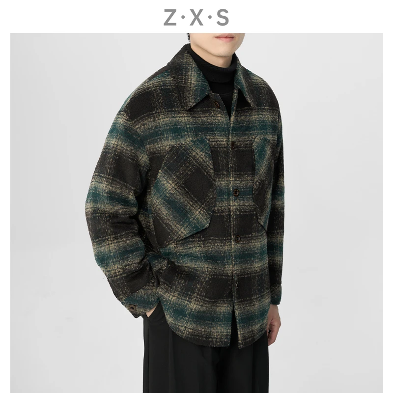 【ZHEN GE】冬季 毛呢 格纹 羽绒服 夹克