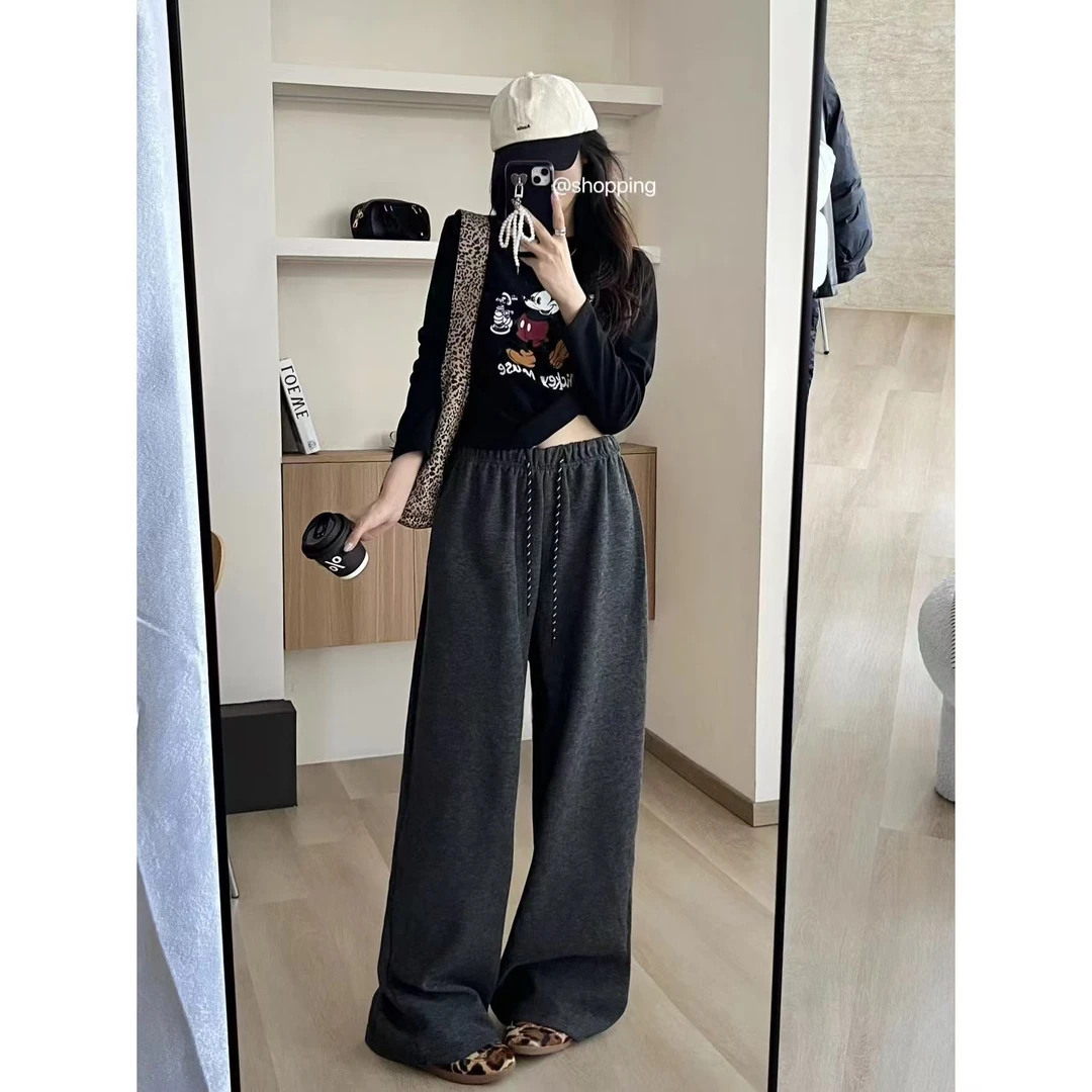 SP 一件过冬 料子超好松紧腰抽绳阔腿休闲裤直筒长裤加厚休闲裤