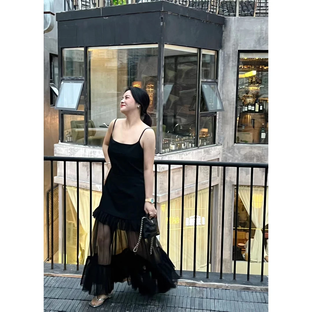 SP独定制  设计感小众高级重工网纱拼接吊带连 超美晚宴裙