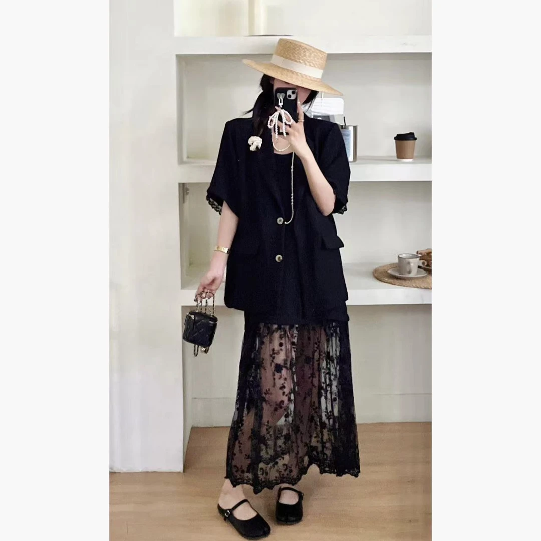 SP定制 超美蕾丝西装吊带连衣裙套装 气质时尚显瘦宽松套装