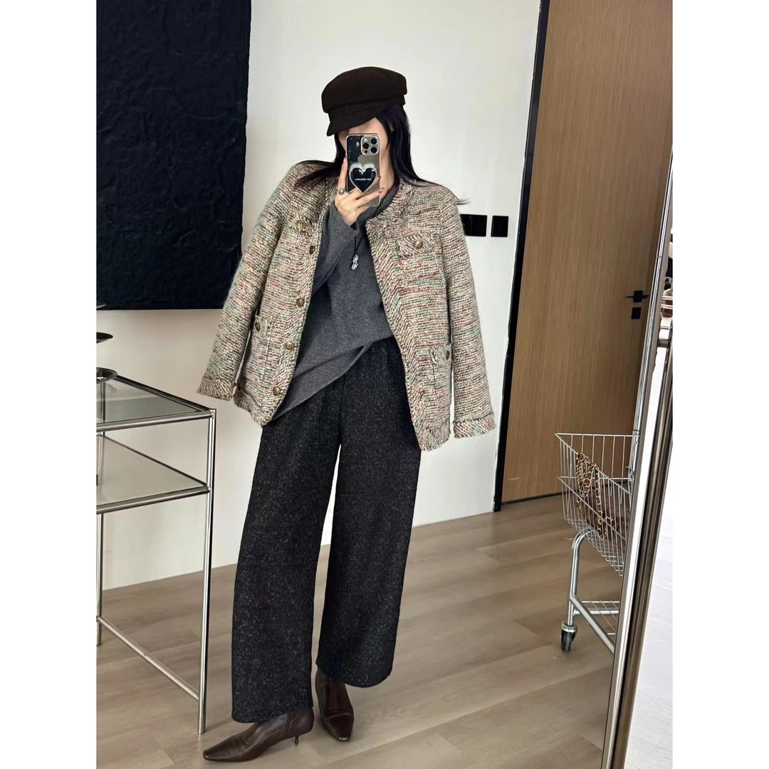 SP【迷失东日】秋冬粗毛呢加绒加厚奶奶裤香蕉萝卜裤冬季毛呢阔腿裤