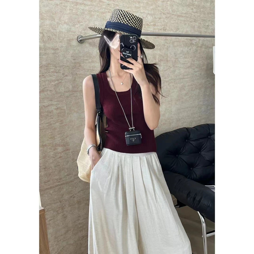 SP 法式红色修身显瘦吊带背心➕山本裙裤 设计感小众简约套装
