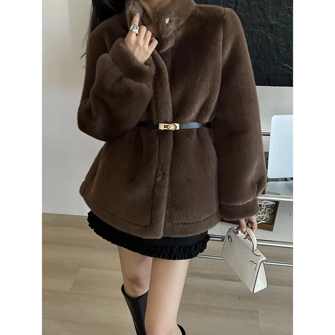 SP【冬日中古】质感仿貂m环保皮c冬季保暖慵懒宽松长袖外套秋冬