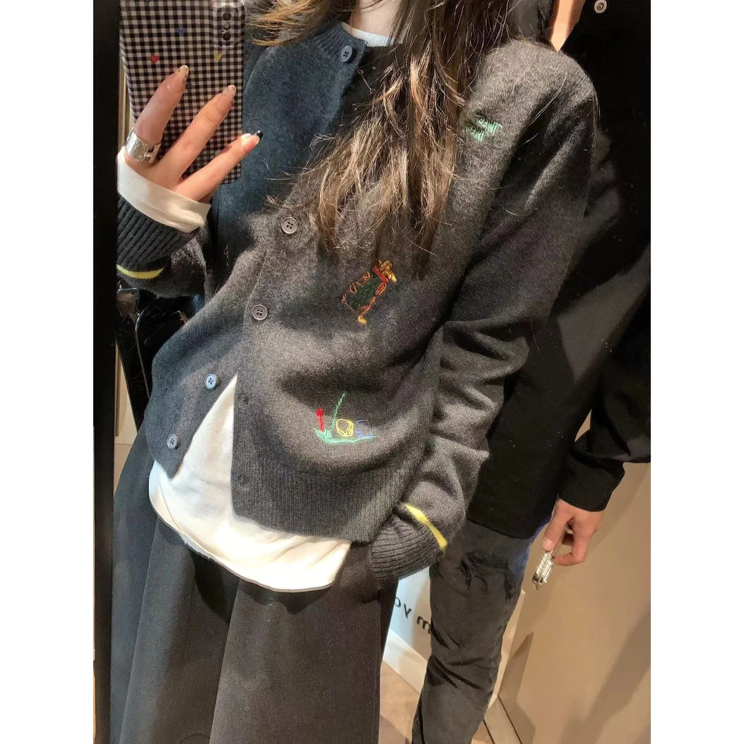 SP【妙趣横生】小重工款刺绣针织开衫外套内搭叠穿上衣圆领慵懒风