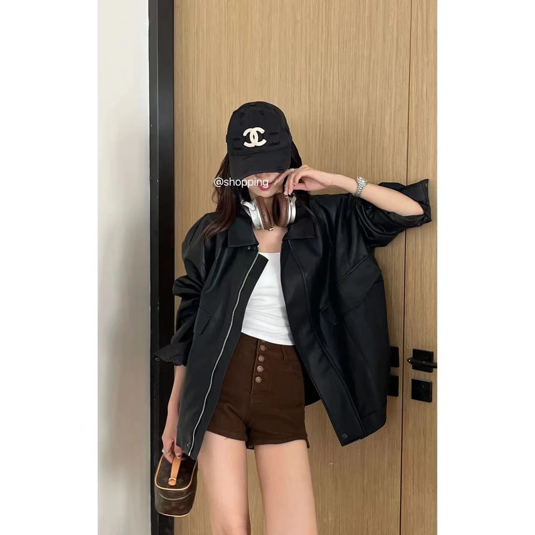 SP 大于诗集贩卖复古翻领宽松皮夹克女松弛百搭外套皮衣外套