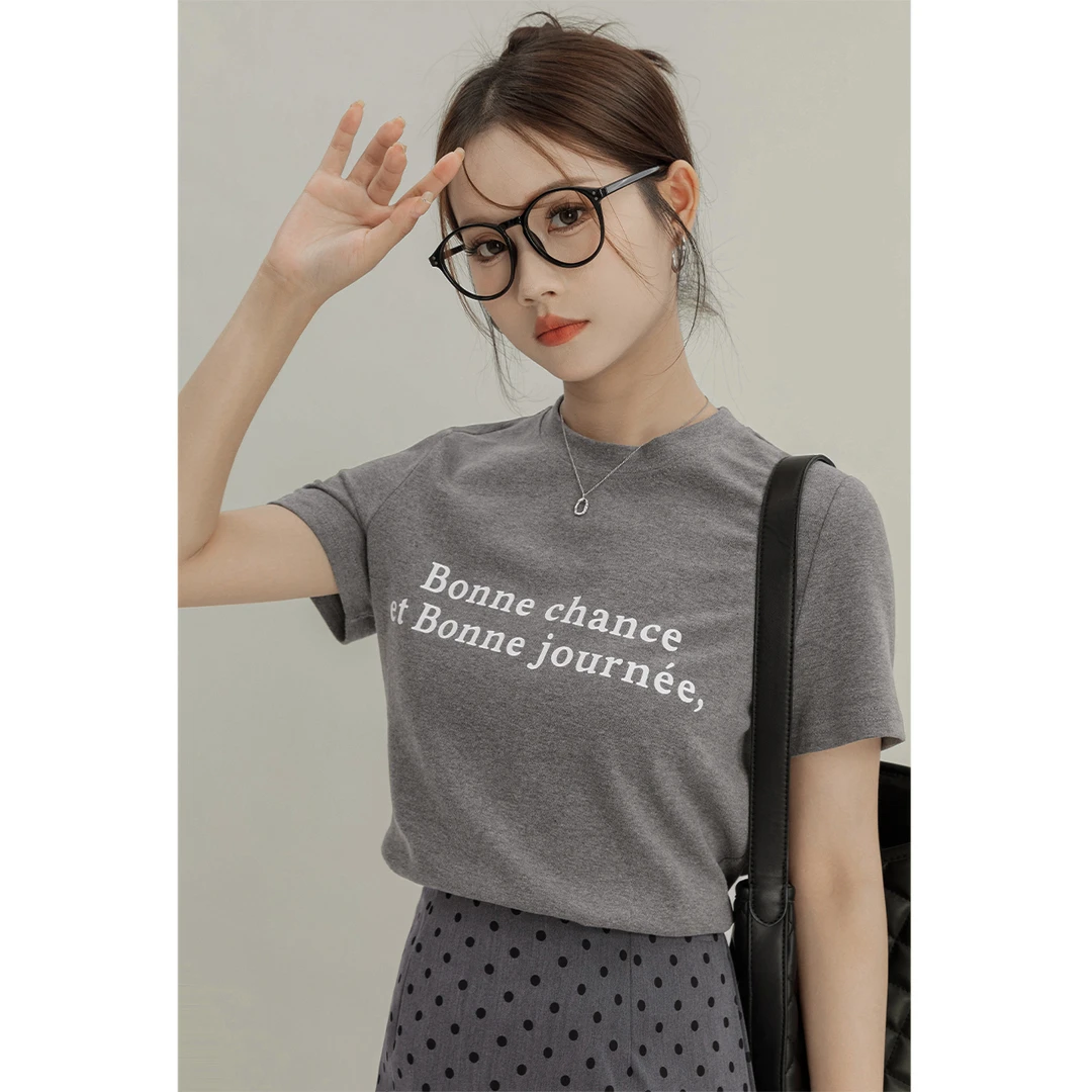 字母印花T恤女2025年夏季新款正肩显瘦百搭减龄短袖上衣25560