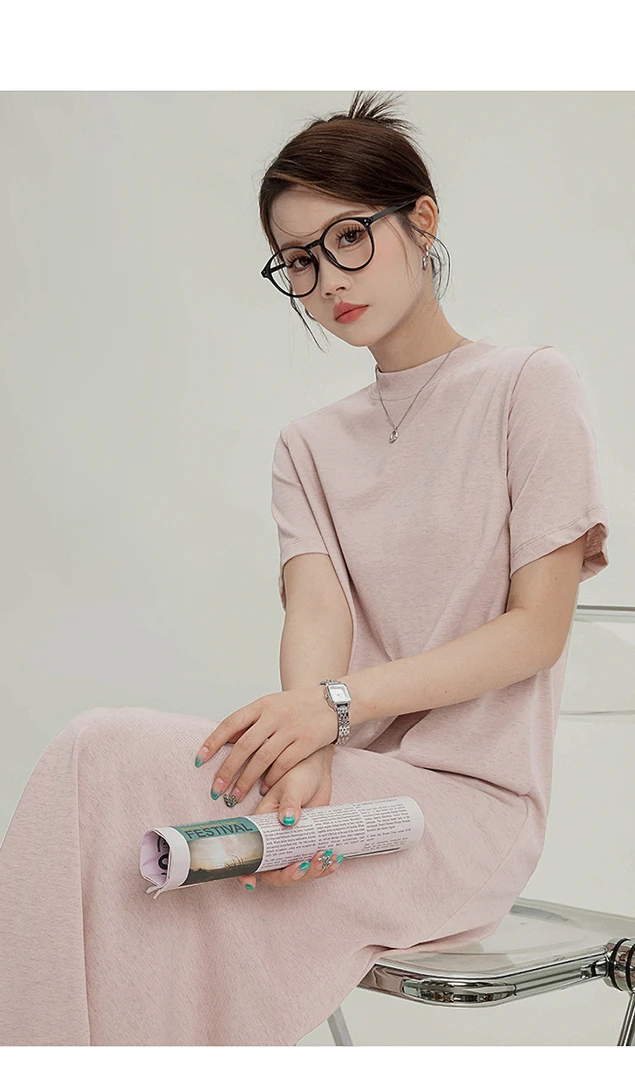 【GUIER】纯色连衣裙女2024新款高级感气质宽松显瘦正肩长裙25636