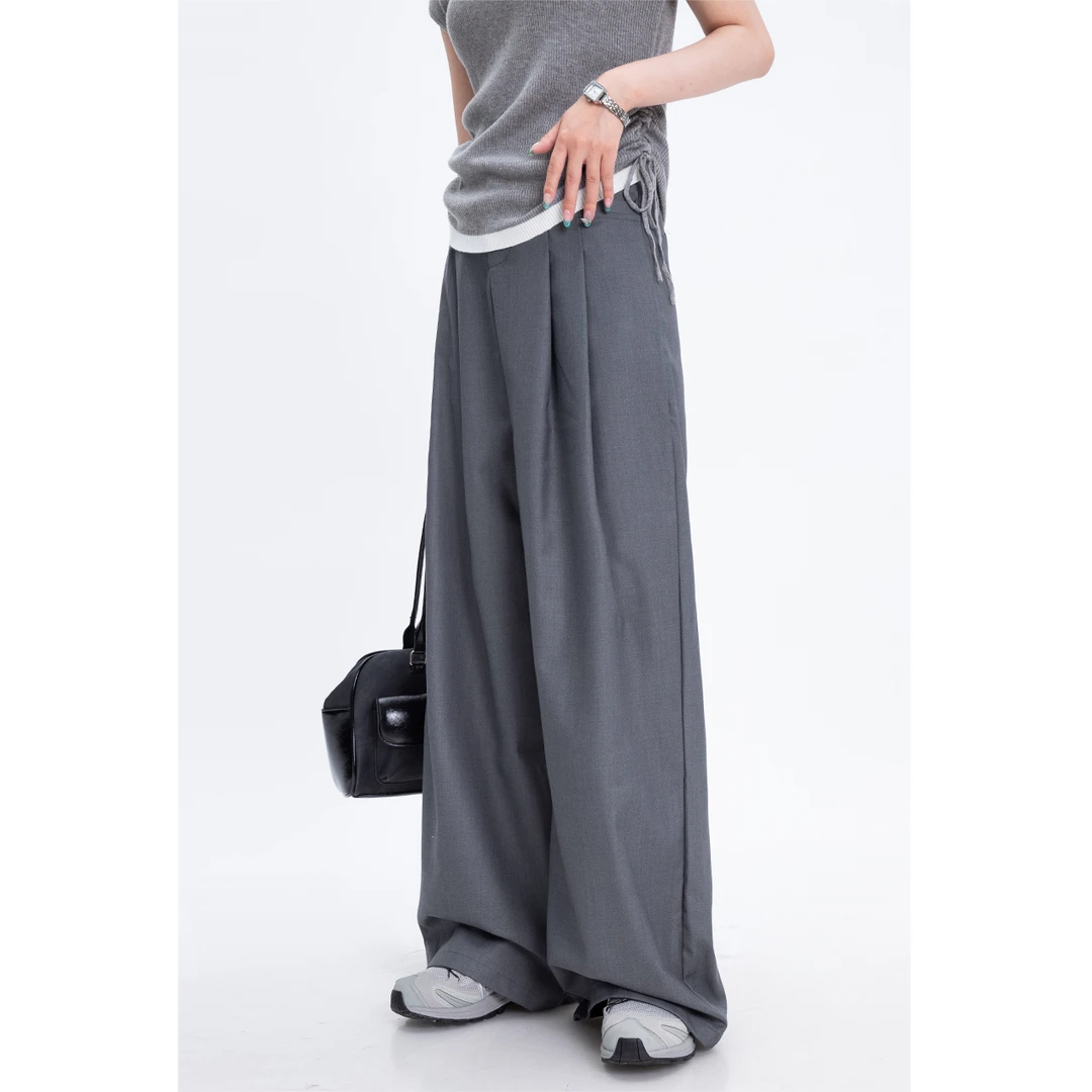 深灰色休闲裤女2024年夏季新款高腰气质别致直筒西装裤 25618