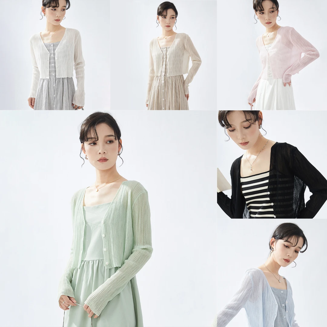 「GUIER」外搭针织开衫女夏季2024新款V领显瘦设计感上衣G2672