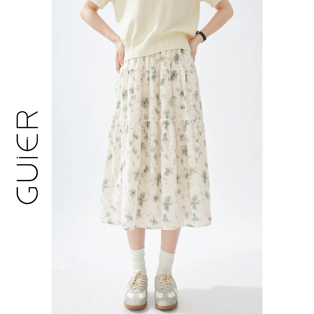 高腰印花半身裙女夏季2024新款小众设计感复古显瘦a字裙LJ0386