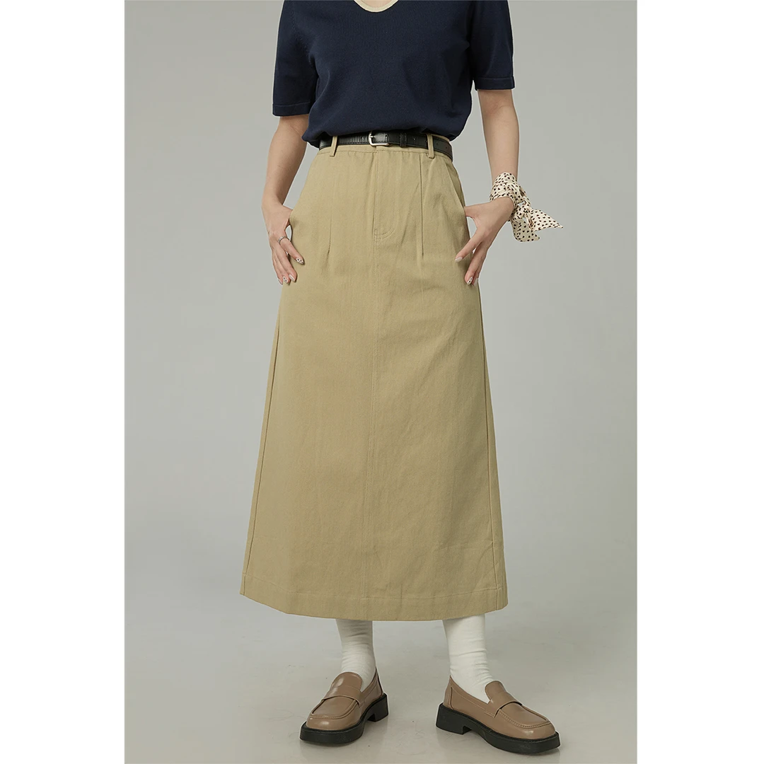 「湛雅裙影」荃棉深蓝半身裙女夏2025新款设计感开叉a字长裙25499