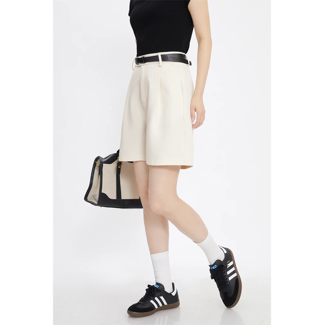 杏色西装休闲裤女2025夏季新款小众设计感百搭显瘦短裤25289