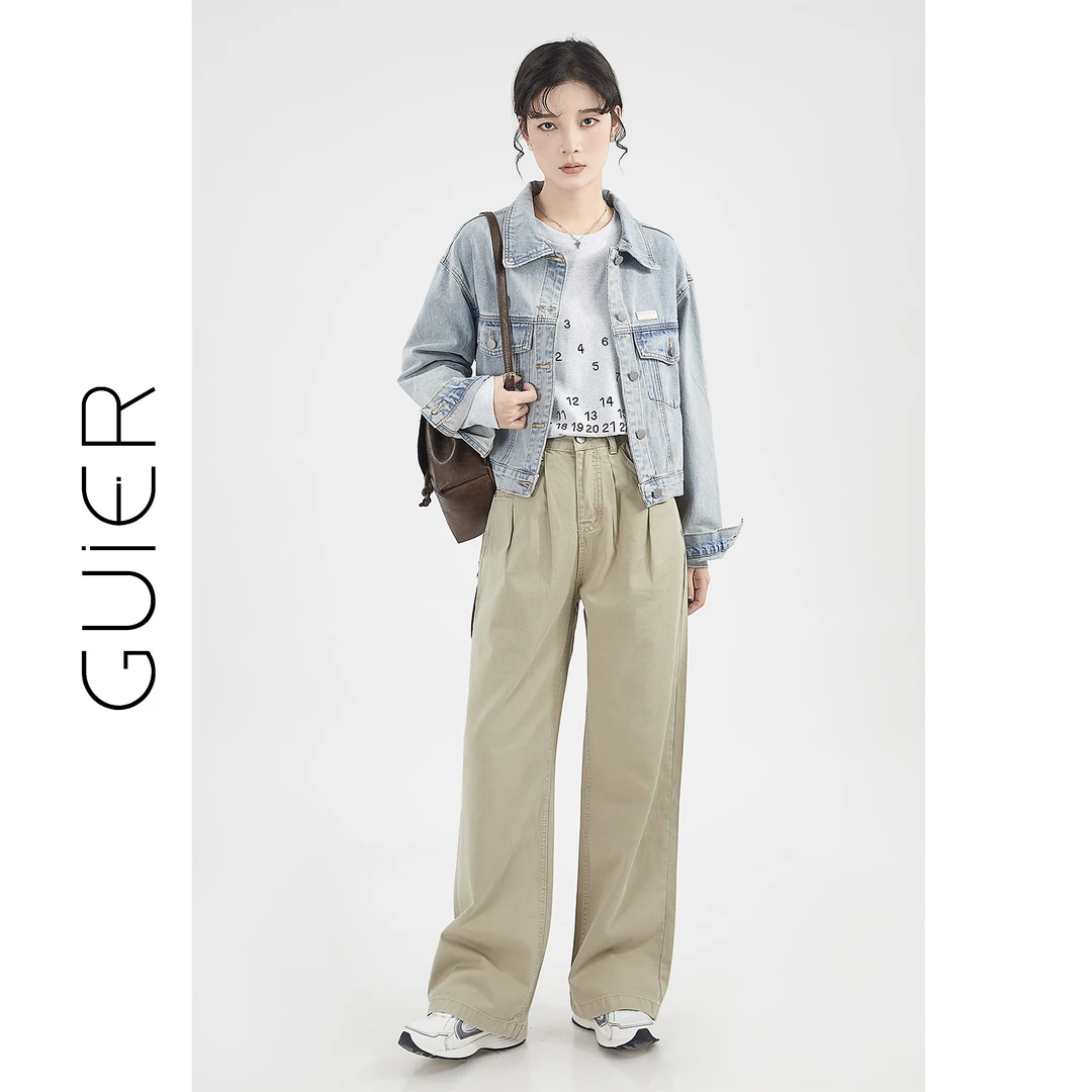 「GUIER」设计感牛仔外套女2024新款小个子复古气质短款上衣G0012