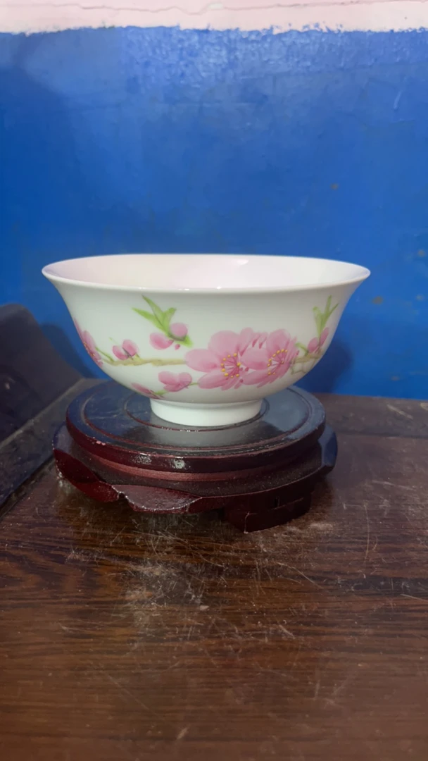 景德镇陶瓷全手工手绘水点桃花5寸米饭碗